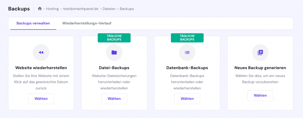 Die Backup-Funktion in hPanel