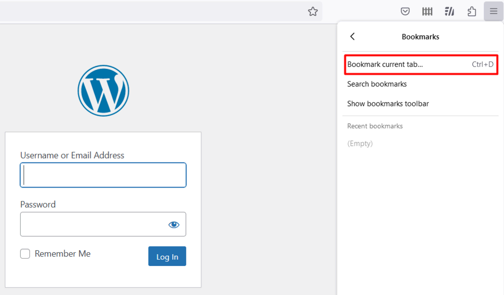 Die Option „Lesezeichen hinzufügen” in Mozilla Firefox