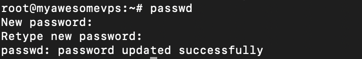 Terminal bestätigt, dass das Passwort für das Konto erfolgreich aktualisiert wurde