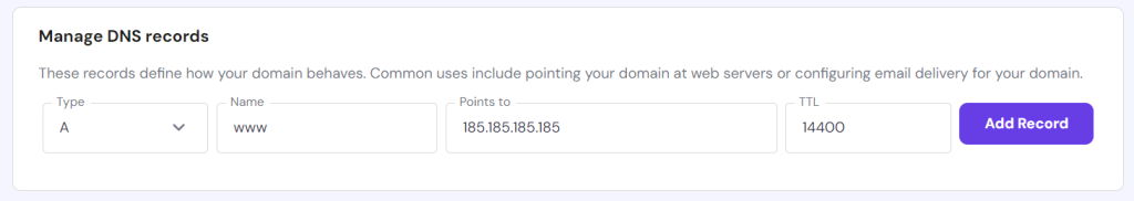 DNS-Datensatzverwaltung in hPanel