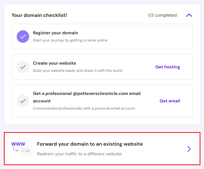 Domain-Weiterleitung in hPanel