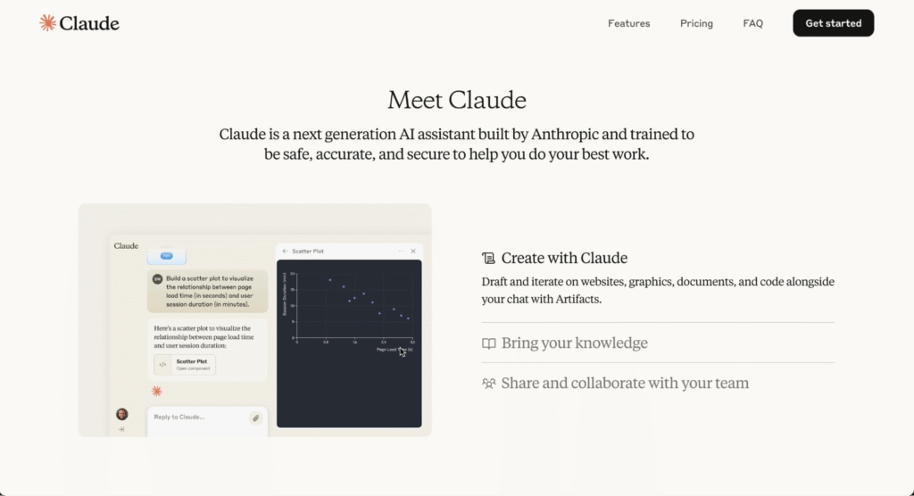 Startseite von Claude