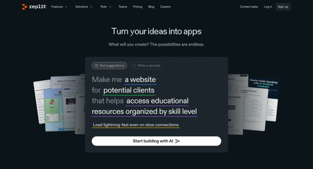 Startseite von Replit