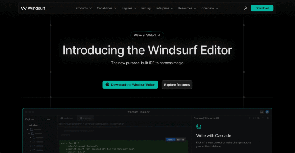 Startseite von Windsurf