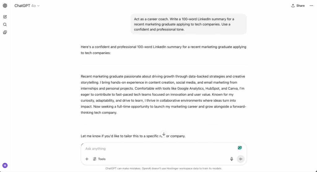 ChatGPT-Chat-Beispiel für Prompt Engineering