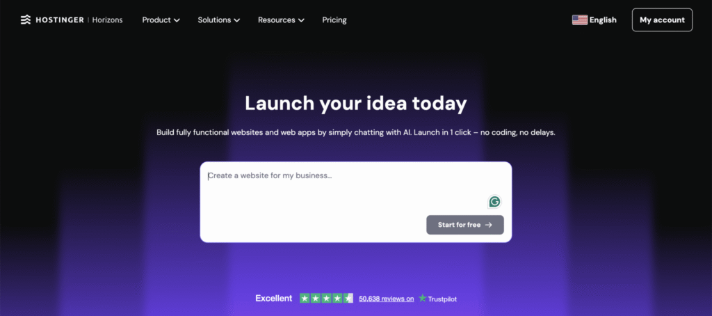 Startseite von Hostinger Horizons