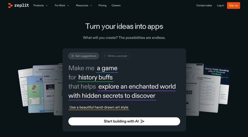 Startseite von Replit