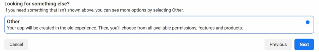 Die Other-Option für den Anwendungsfall der Meta-App