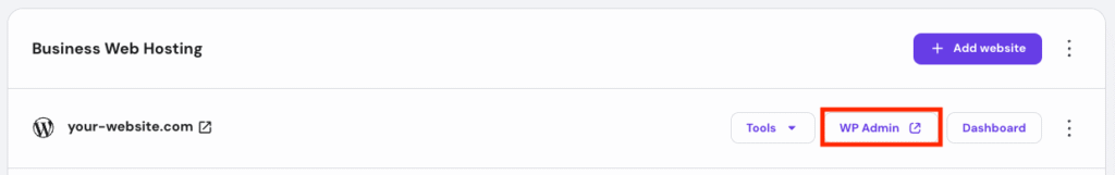 Die Schaltfläche „WP Admin“ im hPanel