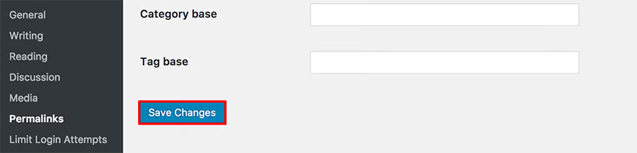 WordPress Permalinks Abschnitt hebt die Schaltfläche Änderungen speichern hervor