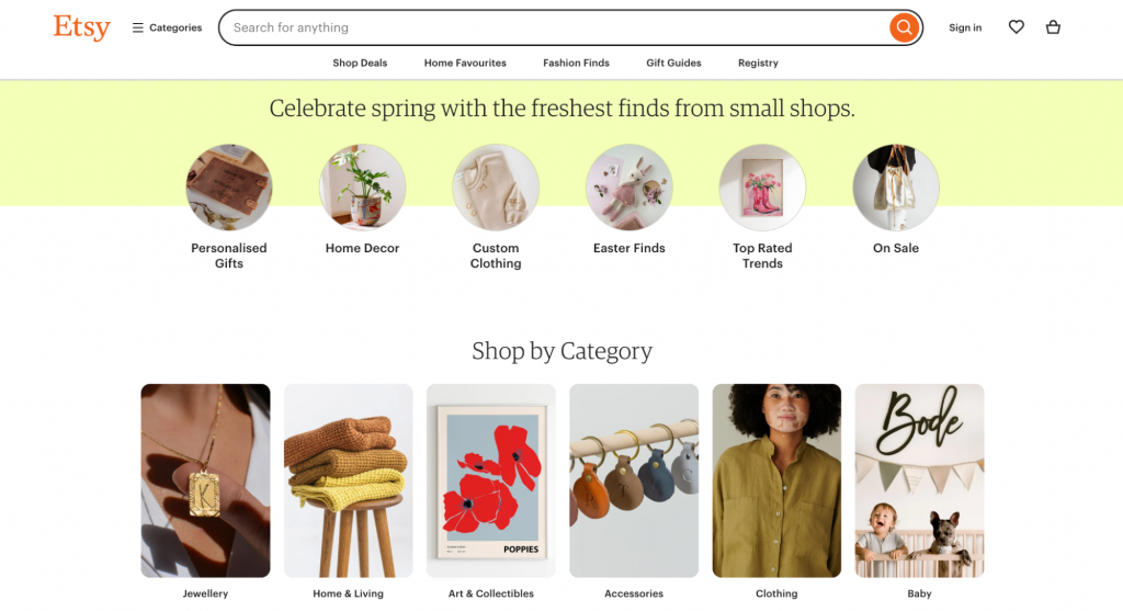 Etsy-Startseite