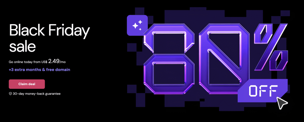 Startseite von Hostinger, die die Black‑Friday‑Aktion zeigt.