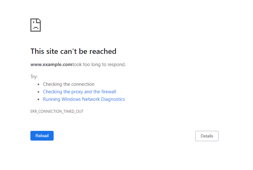 Die Seite &bdquo;ERR_CONNECTION_TIMED_OUT&ldquo; in Google Chrome