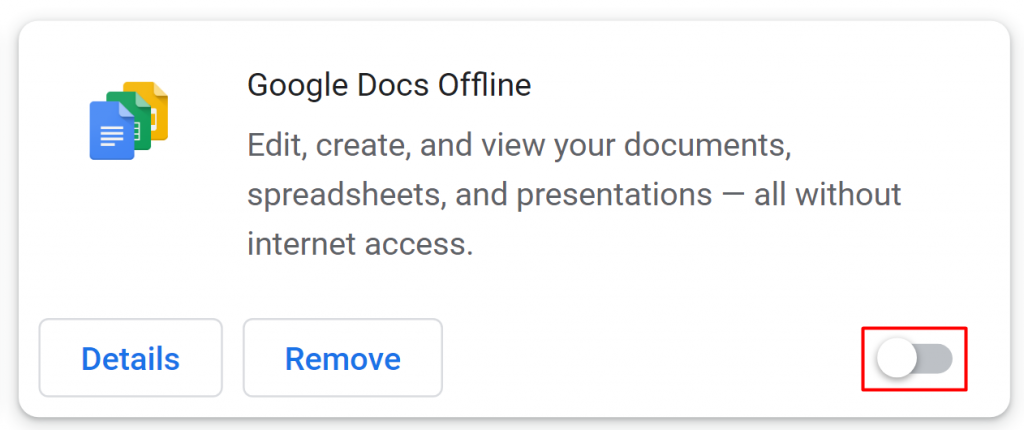 Die Umschaltfl&auml;che zum Deaktivieren der Chrome-Browsererweiterungen