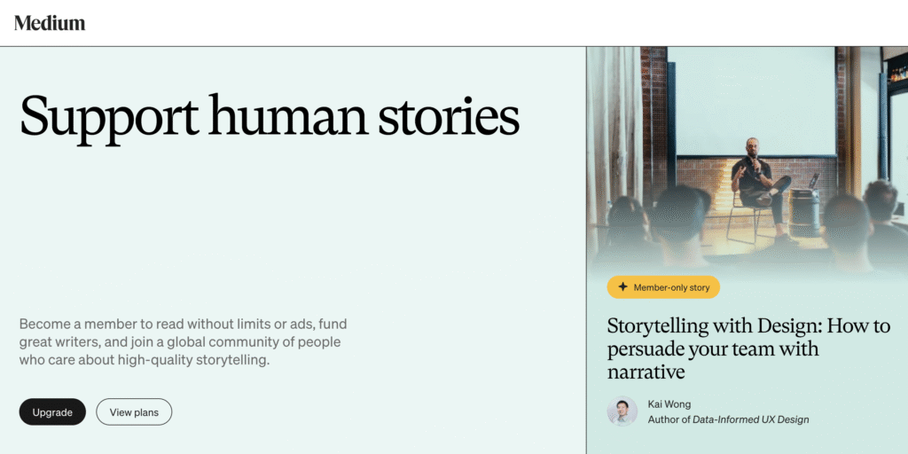 Mitgliedschaftsseite von Medium