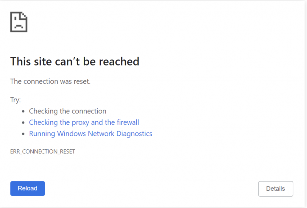 ERR_CONNECTION_RESET-Fehler in Chrome
