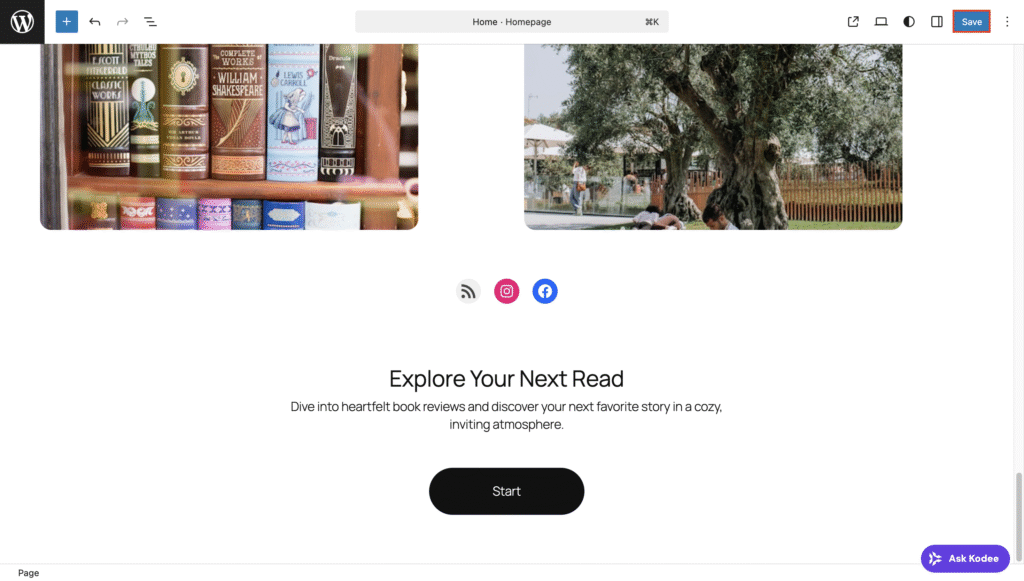 Schaltfl&auml;che &bdquo;Speichern&ldquo; im WordPress-Website-Editor