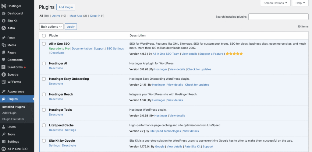Das Menü „Installierte Plugins“ im WordPress-Dashboard