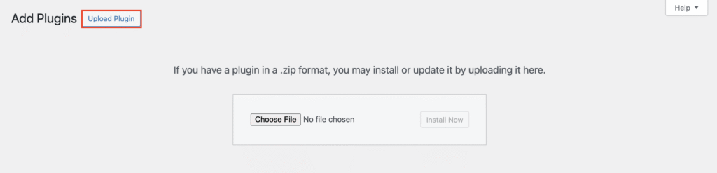Die Schaltfläche „Upload Plugin“ im WordPress-Dashboard