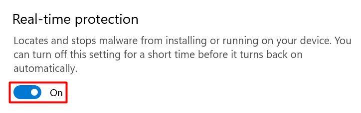 Der Schalter f&uuml;r den Echtzeitschutz unter Windows.
