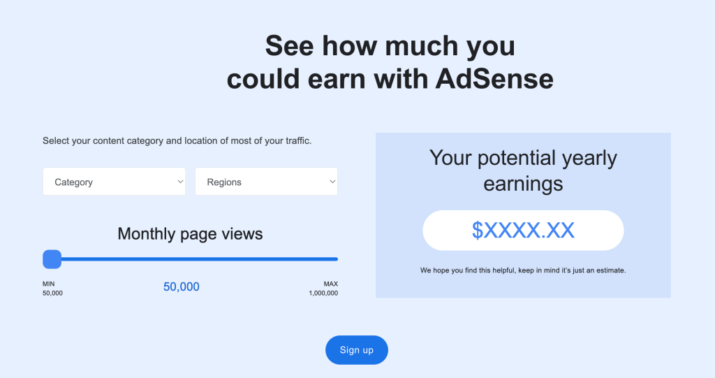 Google AdSense Rechner f&uuml;r potenzielle Jahreseinnahmen