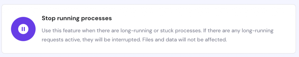Die Schaltfl&auml;che **Stop running processes** auf der Seite **Resources Usage** im hPanel