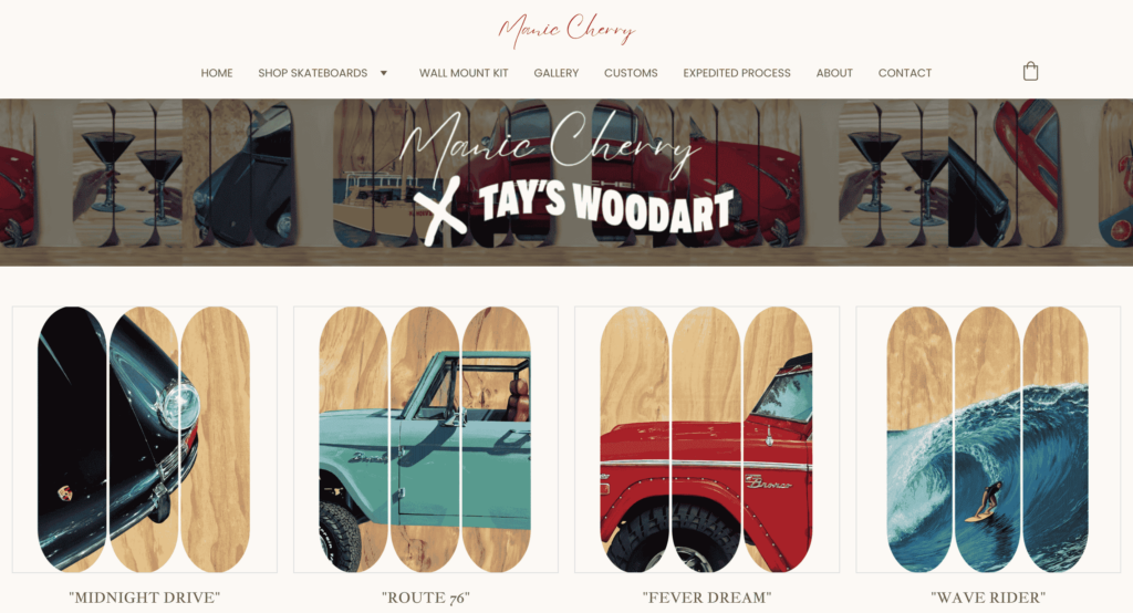 Kategorieseite der Produkte von Manic Cherry x Tay's Woodart