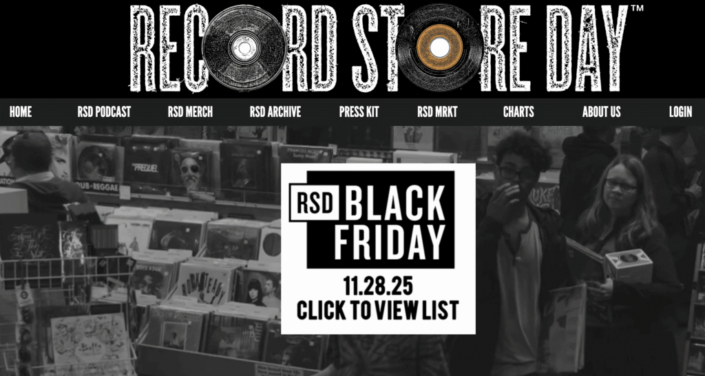 Startseite von Record Store Day mit ihrem Black Friday-Angebot