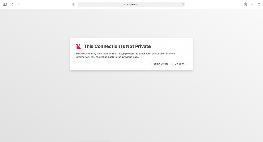 Die Variante „Ihre Verbindung ist nicht privat“ in Safari