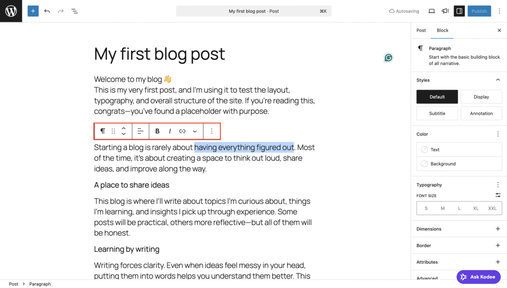 Men&uuml; zur Textformatierung im WordPress-Beitragseditor