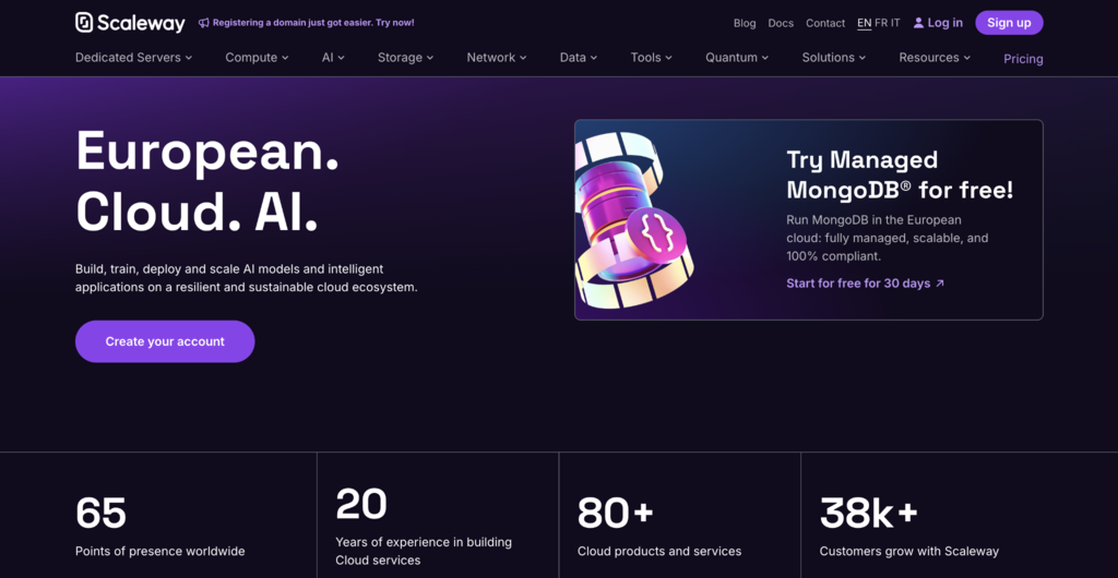 Landingpage f&uuml;r Scaleway-Hosting