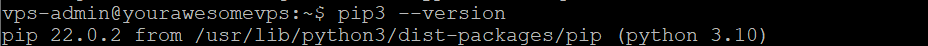 Die Befehlszeilenschnittstelle gibt die installierte pip-Version zur&uuml;ck.