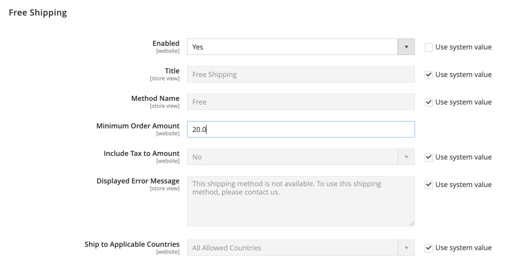 Die Option für kostenlosen Versand in Magento 2 einrichten