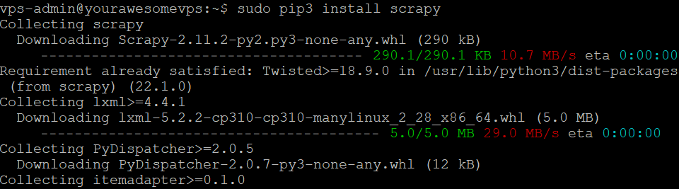 pip installiert Scrapy und seine Abh&auml;ngigkeiten