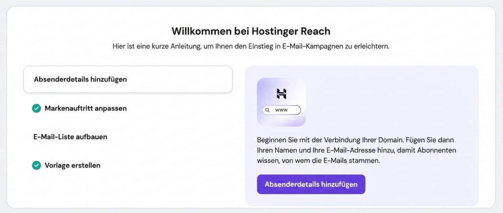 Dashboard von Hostinger Reach