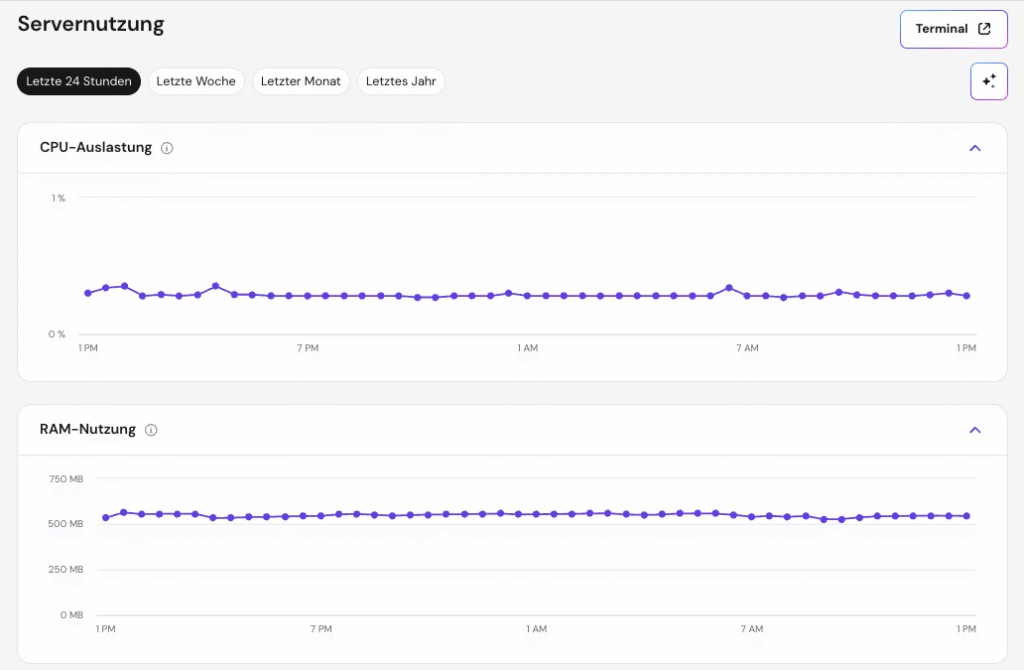 Die Seite &bdquo;Server Usage&ldquo; im VPS-Bereich von hPanel
