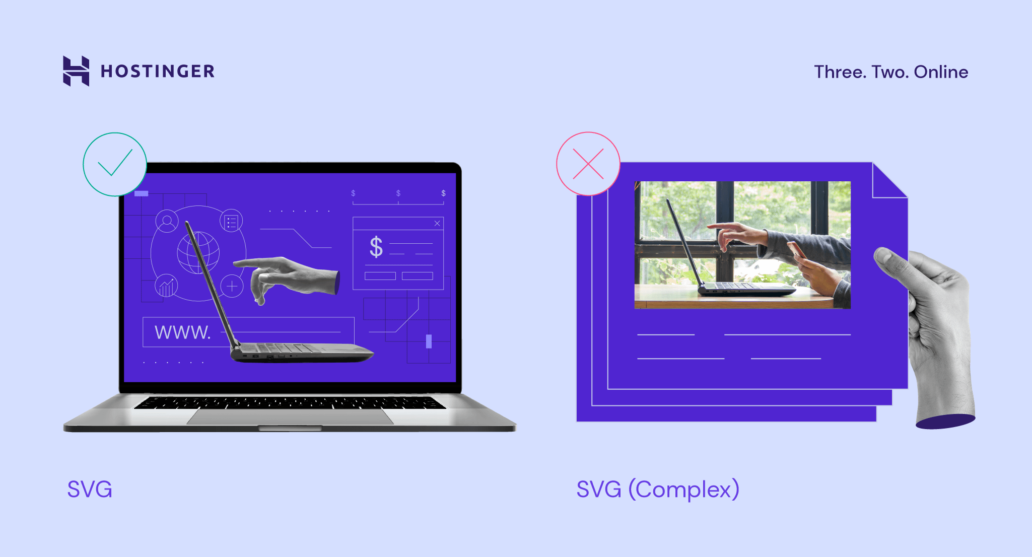 Gegen&uuml;berstellung von Bildern in SVG und komplexem SVG.