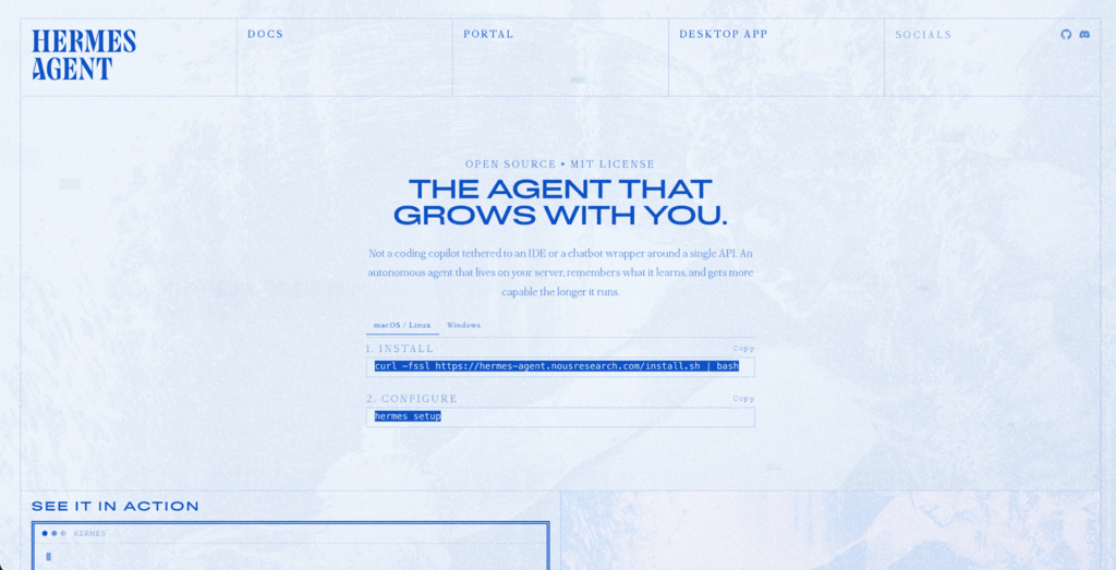 Landingpage des Hermes-Agenten