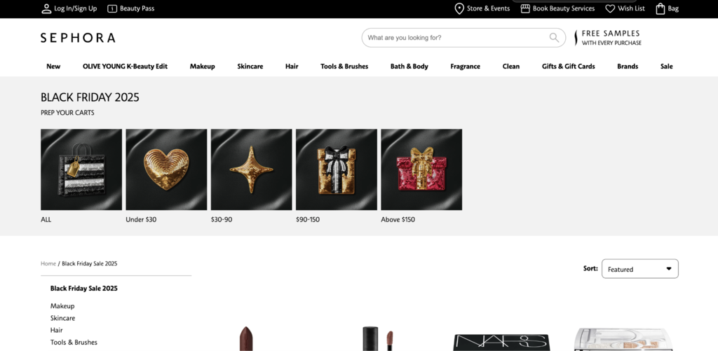 Sephora Black Friday Landingpage