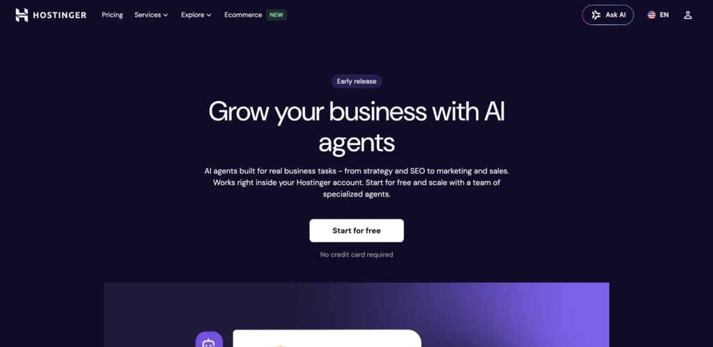 Hostinger-Agents-Produktseite