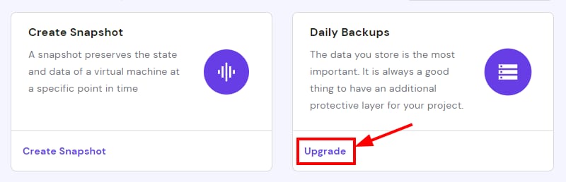 The Daily Backups option for VPS indicating how to upgrade to daily backups