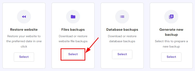 The available bakup options showing how to select files backups