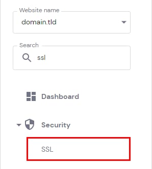 The SSL menu option