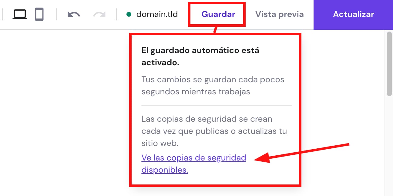 Acceder a las copias de seguridad de un sitio web creado con Hostinger Website Builder