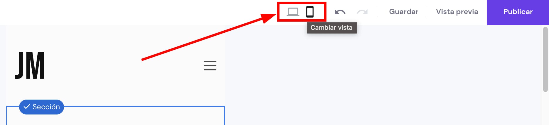 El botón para cambiar entre las versiones de escritorio y móvil