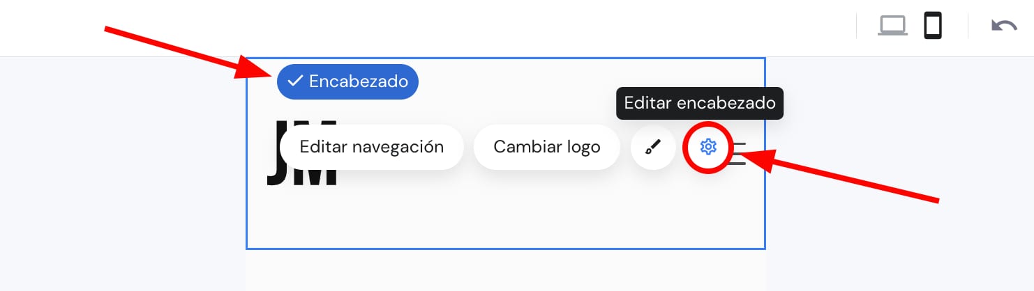 Abrir la configuración del encabezado