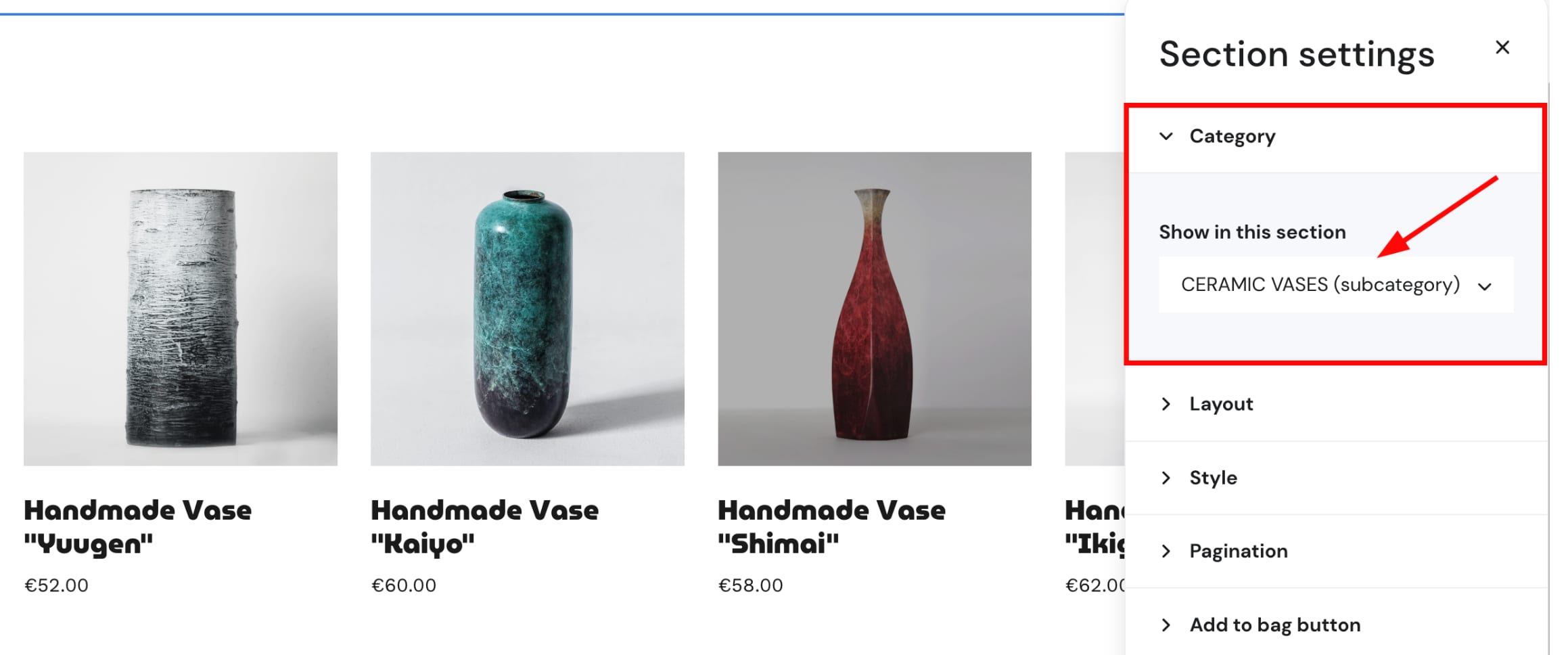 Mostrar subcategorías de productos en un sitio web