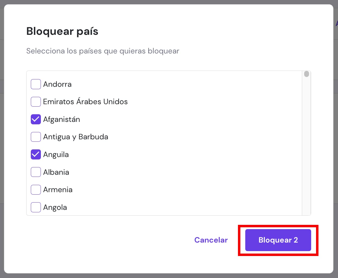 Bloquear el acceso a su sitio web a los países seleccionados