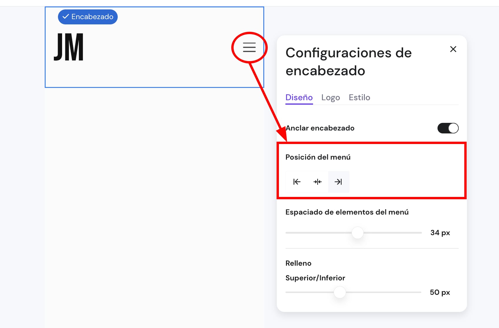 Cambiar la posición del menú