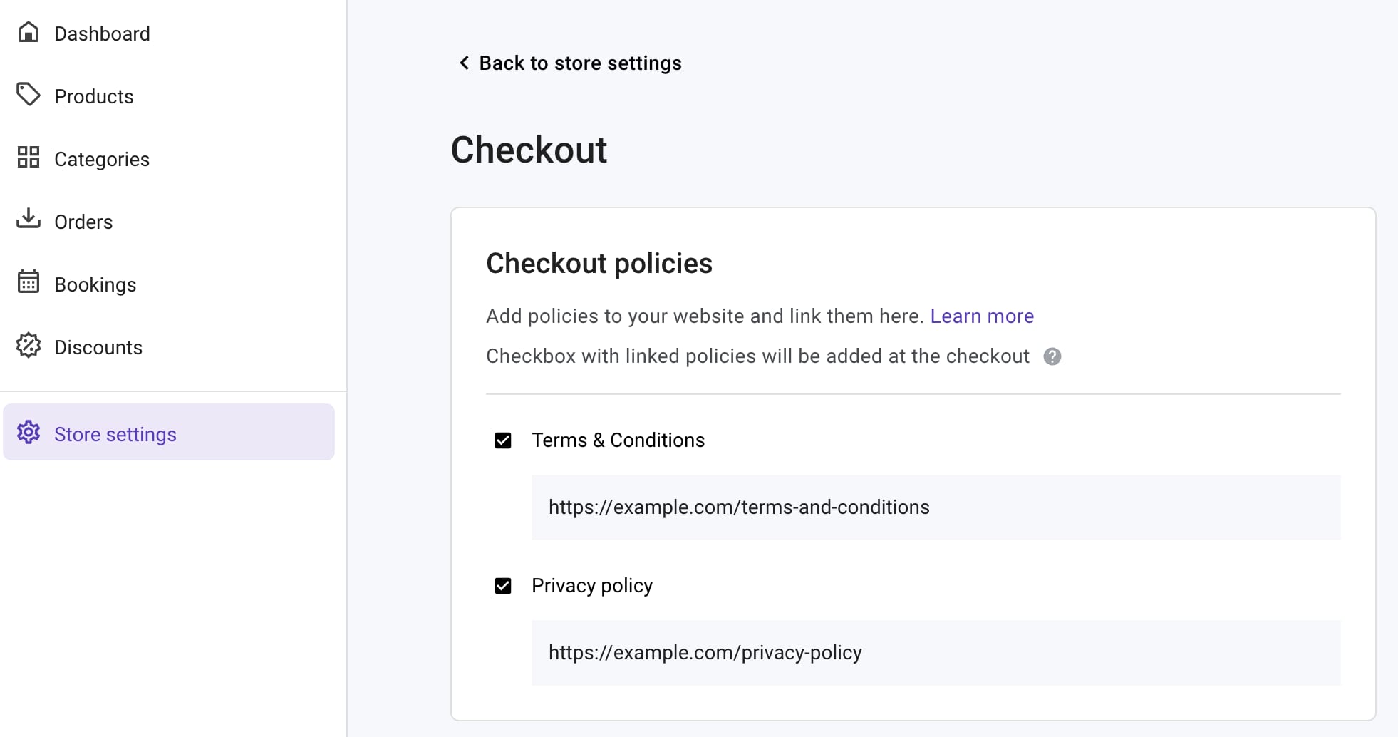 Online store's checkout settings in Hostinger Website Builder